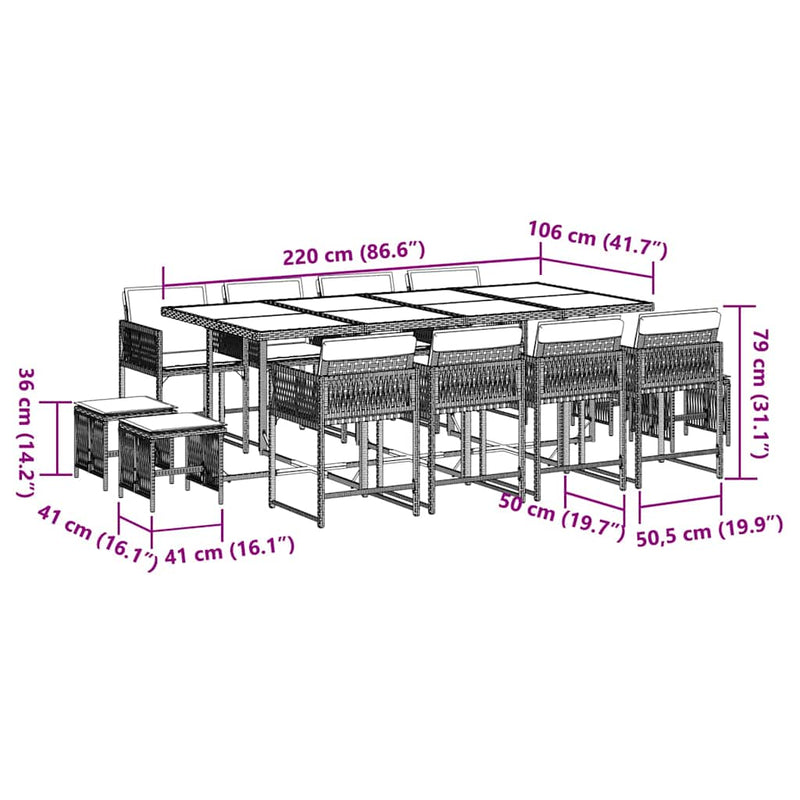 Set mobilier de grădină cu perne, 13 piese, bej, poliratan