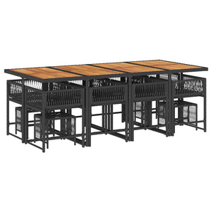 Set mobilier de grădină cu perne, 13 piese, negru, poliratan