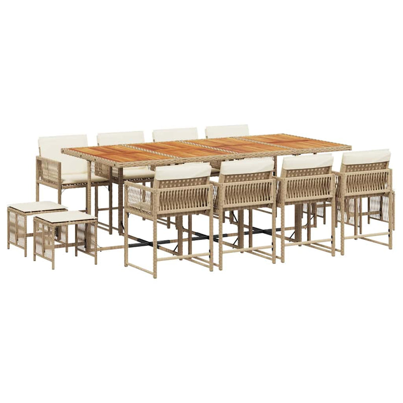 Set mobilier de grădină cu perne, 13 piese, bej, poliratan