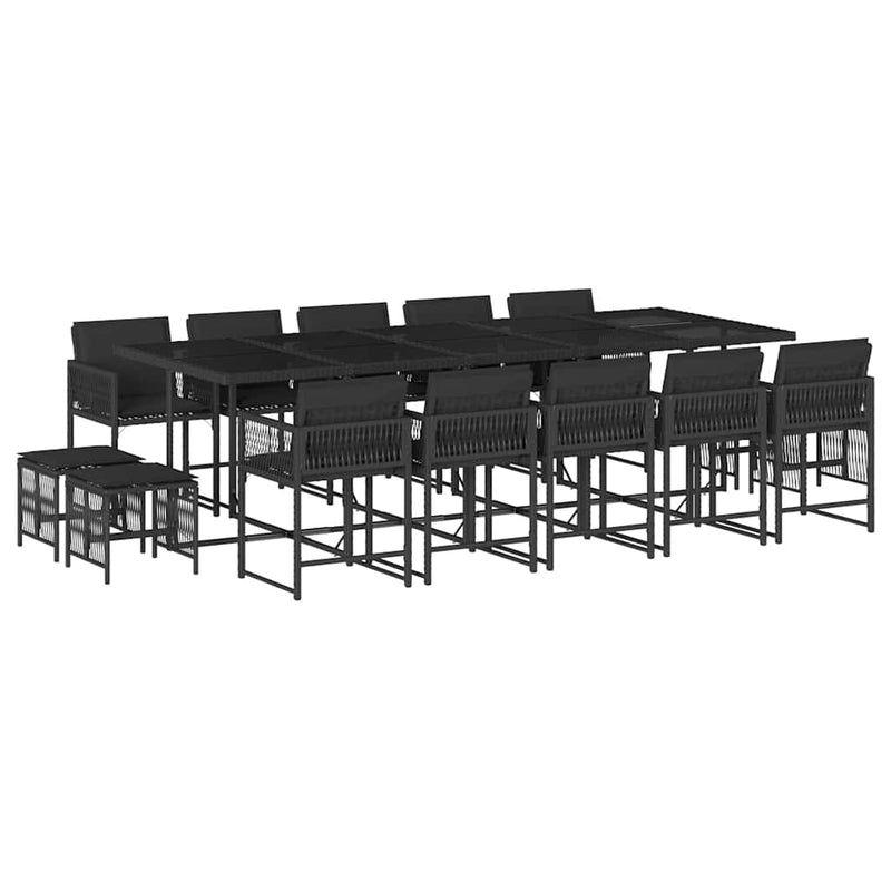 Set mobilier de grădină cu perne, 15 piese, negru, poliratan