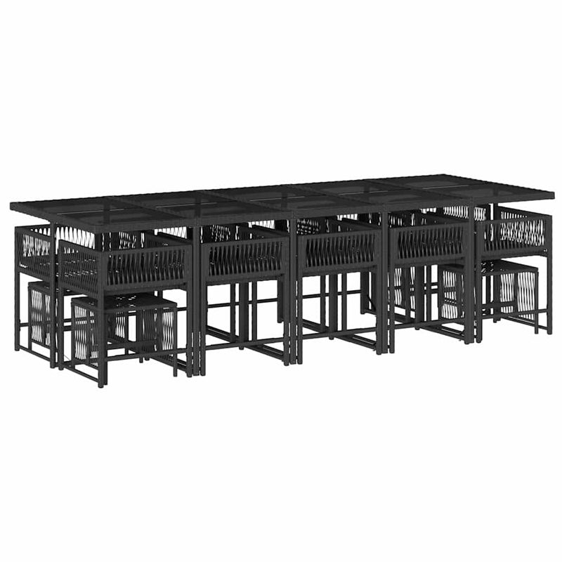 Set mobilier de grădină cu perne, 15 piese, negru, poliratan
