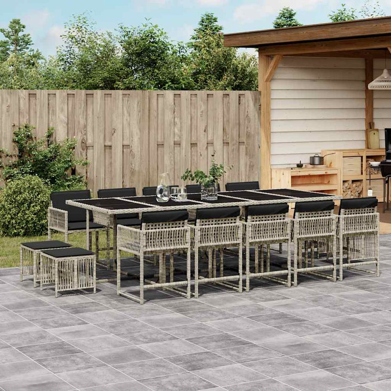 Set mobilier de grădină cu perne 15 piese gri deschis poliratan
