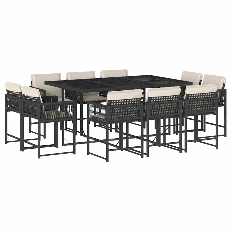Set mobilier de exterior cu perne, 11 piese, negru, poliratan
