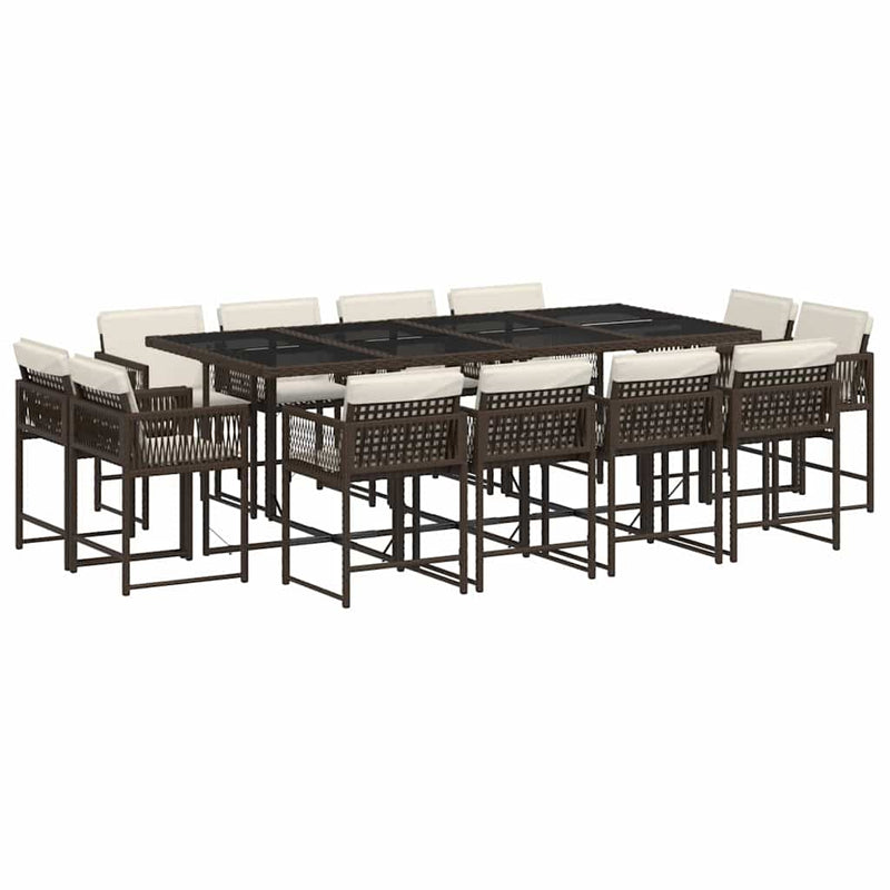Set mobilier de grădină, 13 piese, maro, cu perne, poliratan