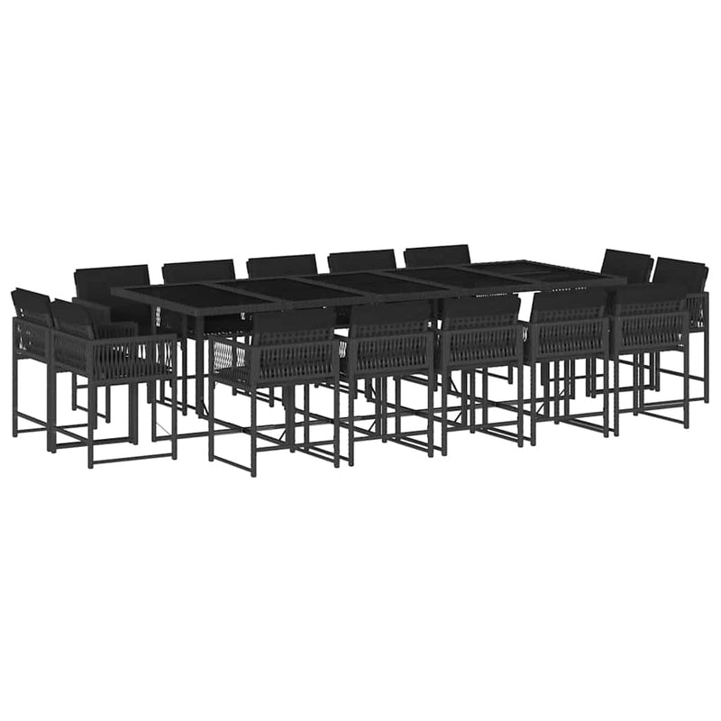 Set mobilier de grădină cu perne, 15 piese, negru, poliratan