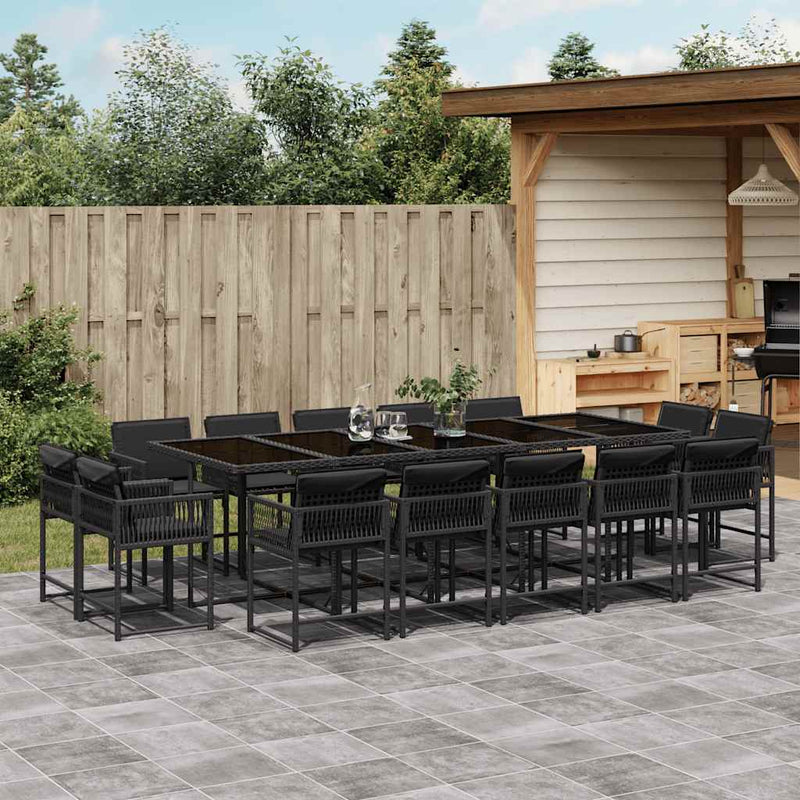 Set mobilier de grădină cu perne, 15 piese, negru, poliratan
