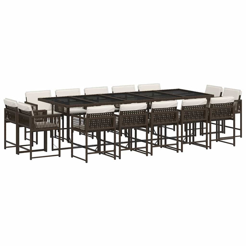 Set mobilier de grădină cu perne, 15 piese, maro, poliratan