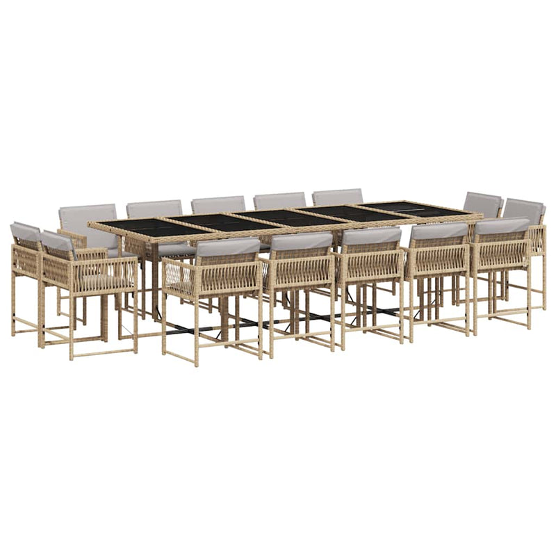 Set mobilier grădină cu perne, 15 piese, bej combinat poliratan