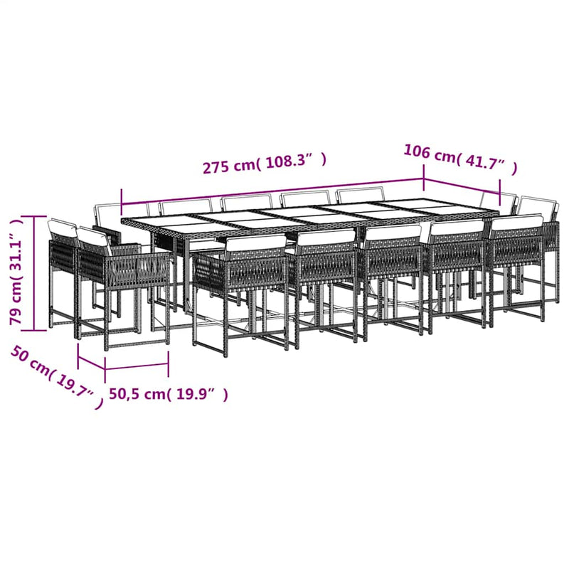 Set mobilier grădină cu perne, 15 piese, bej combinat poliratan
