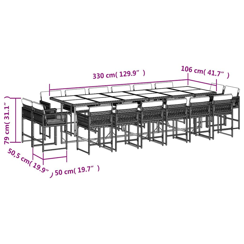 Set mobilier de grădină cu perne, 17 piese, negru, poliratan