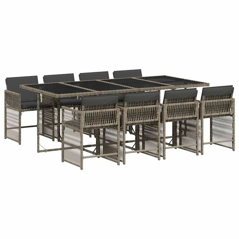 Set mobilier grădină cu perne, 9 piese, gri, poliratan