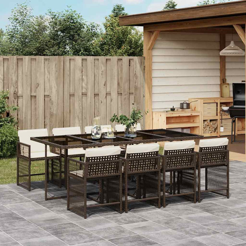 Set mobilier de grădină cu perne, 9 piese, maro, poliratan