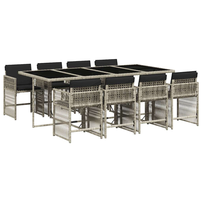 Set mobilier grădină cu perne, 9 piese, gri deschis, poliratan