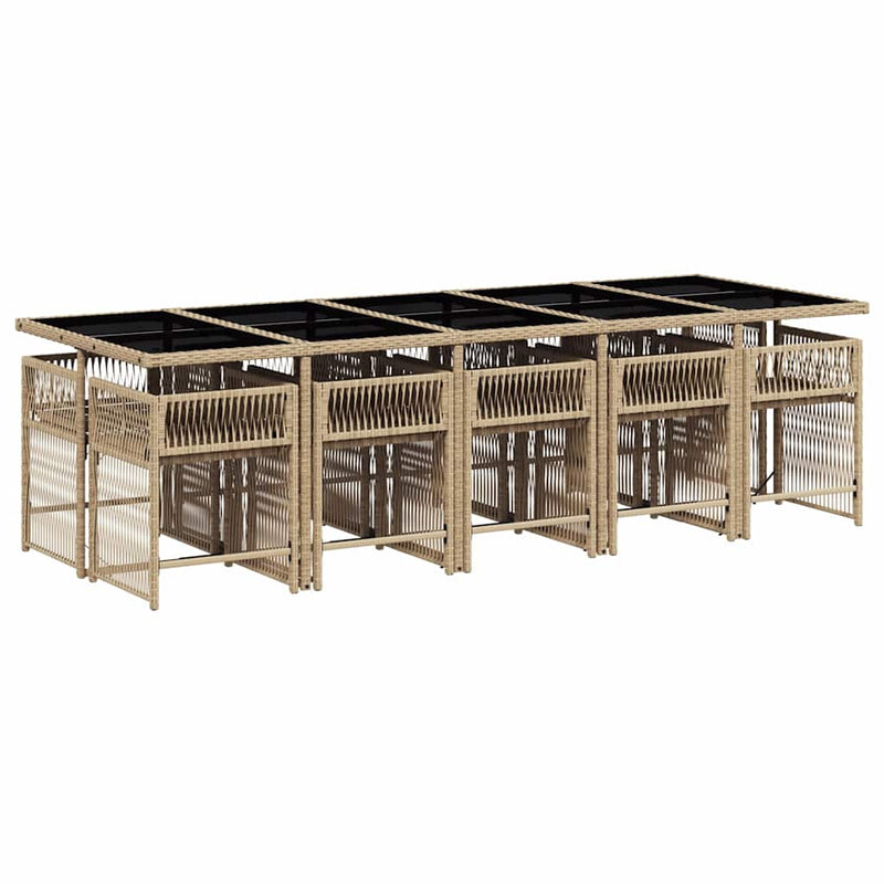 Set mobilier grădină cu perne, 11 piese bej combinat poliratan