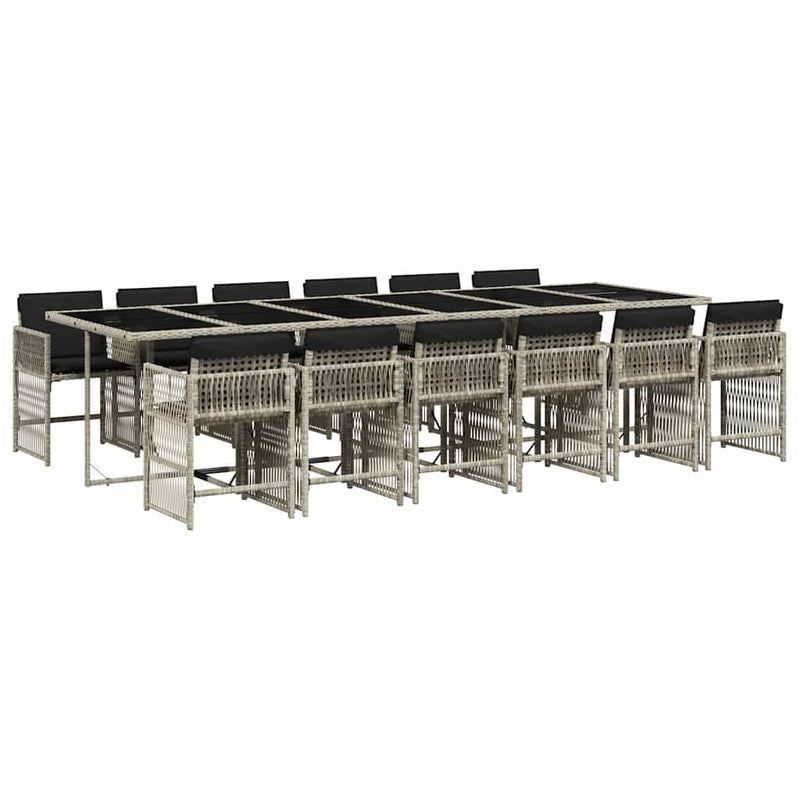 Set mobilier de grădină cu perne 13 piese gri deschis poliratan
