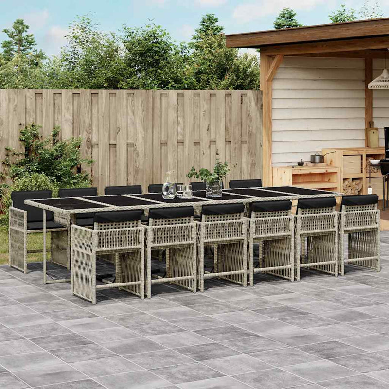 Set mobilier de grădină cu perne 13 piese gri deschis poliratan