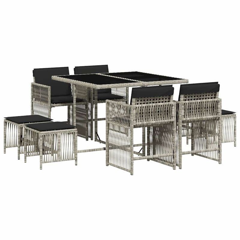 Set mobilier grădină cu perne, 9 piese, gri deschis, poliratan