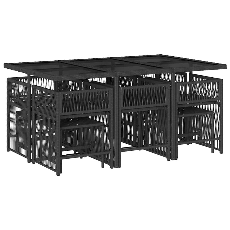 Set mobilier de exterior cu perne, 11 piese, negru, poliratan