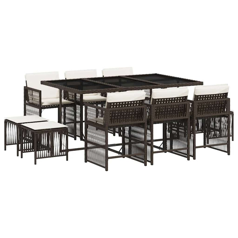 Set mobilier de grădină cu perne, 11 piese, maro, poliratan