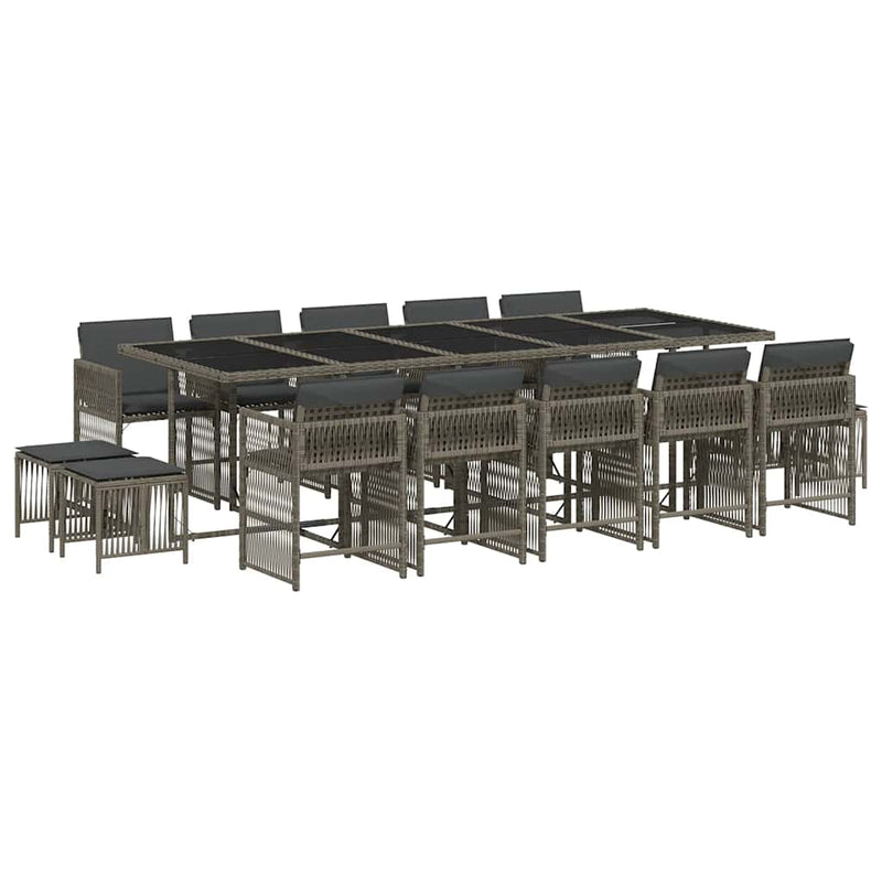 Set mobilier de grădină cu perne, 15 piese, gri, poliratan