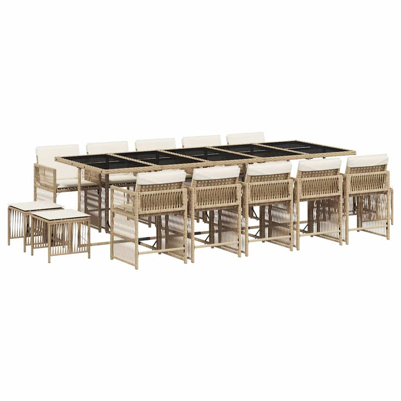 Set mobilier de grădină cu perne, 15 piese, bej, poliratan