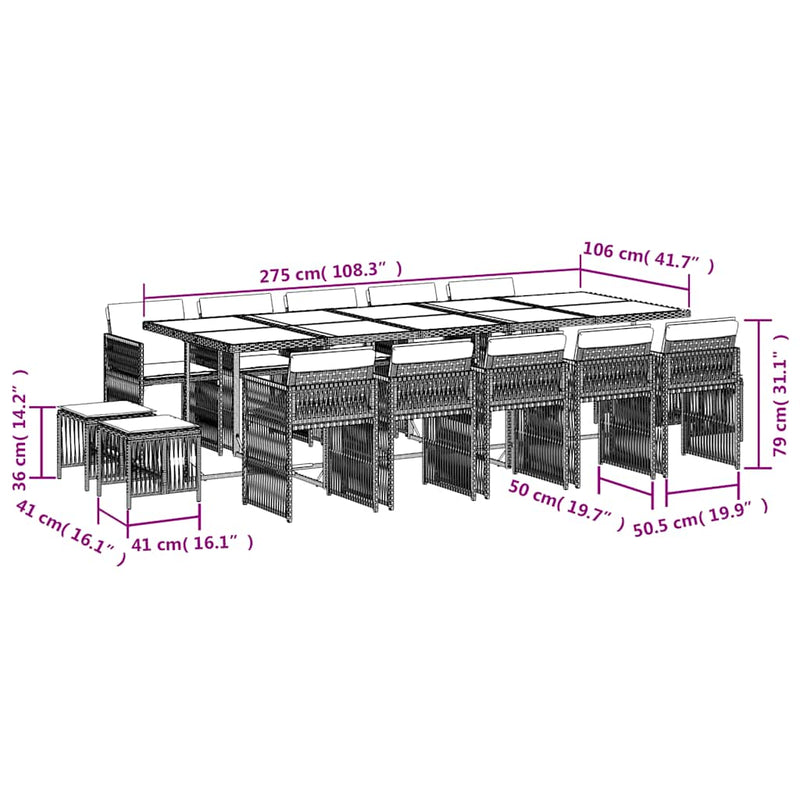 Set mobilier de grădină cu perne, 15 piese, bej, poliratan