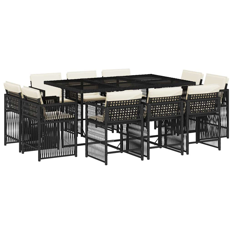 Set mobilier de exterior cu perne, 11 piese, negru, poliratan