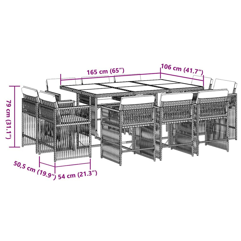 Set mobilier de exterior cu perne, 11 piese, negru, poliratan