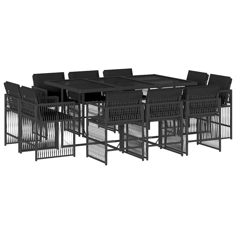 Set mobilier de exterior cu perne, 11 piese, negru, poliratan