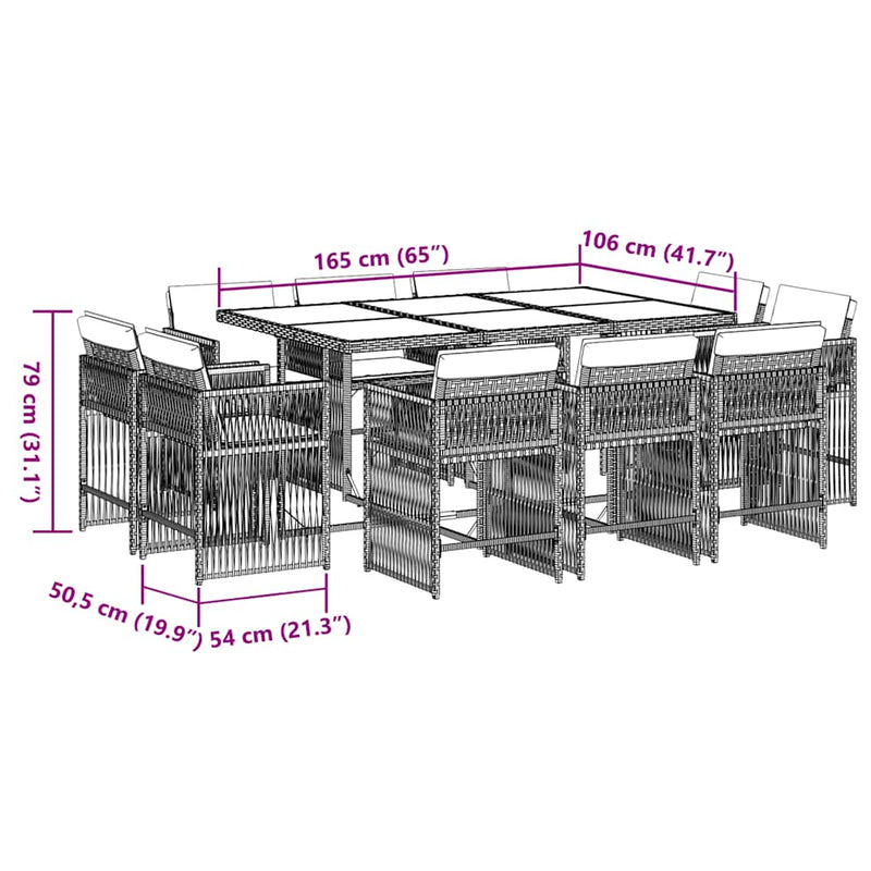 Set mobilier de exterior cu perne, 11 piese, negru, poliratan