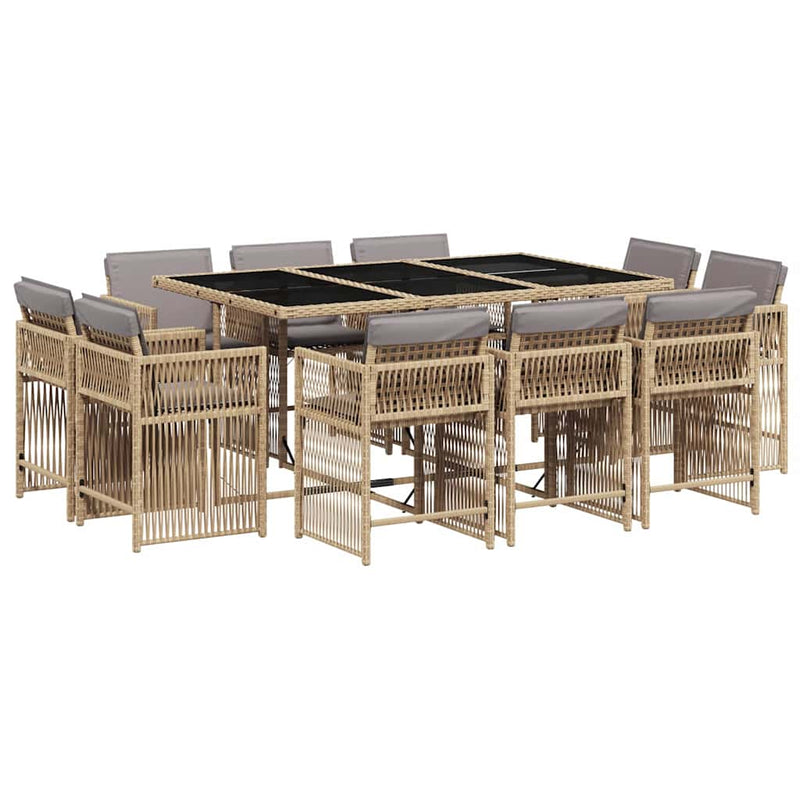 Set mobilier grădină cu perne, 11 piese bej combinat poliratan