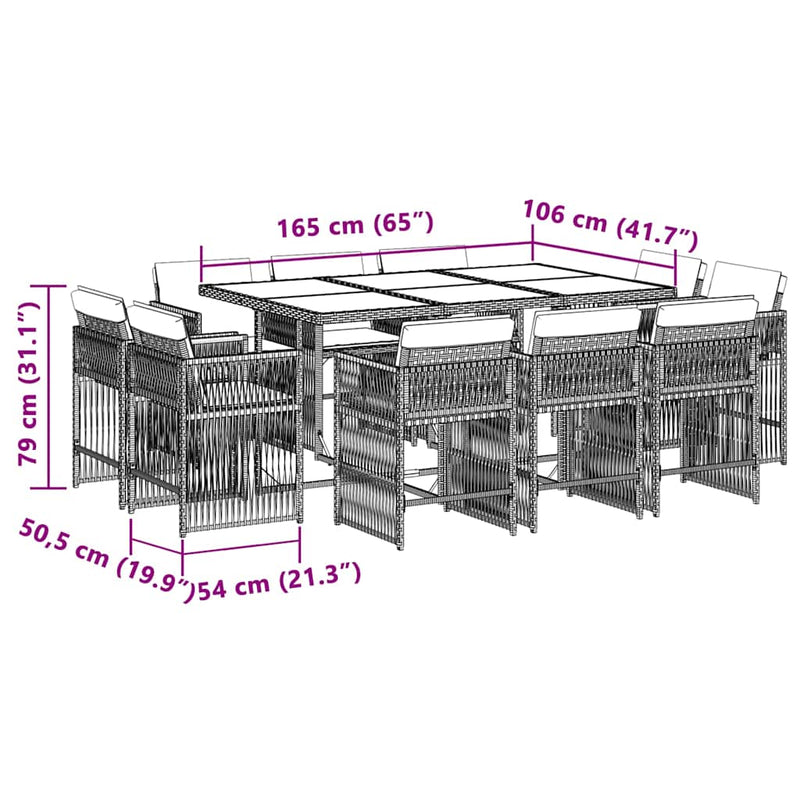 Set mobilier grădină cu perne, 11 piese bej combinat poliratan