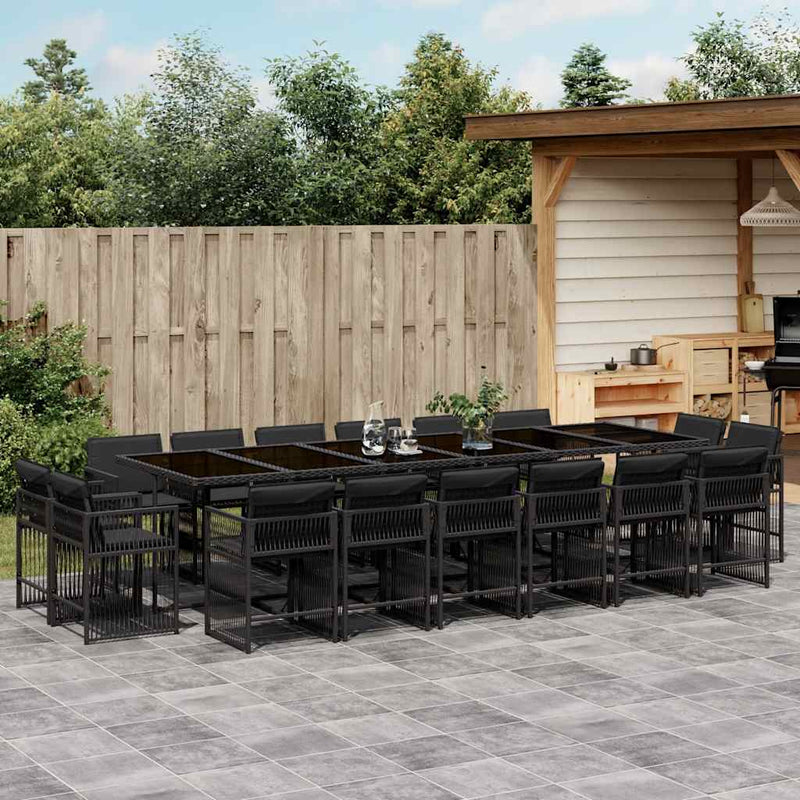 Set mobilier de grădină cu perne, 17 piese, negru, poliratan