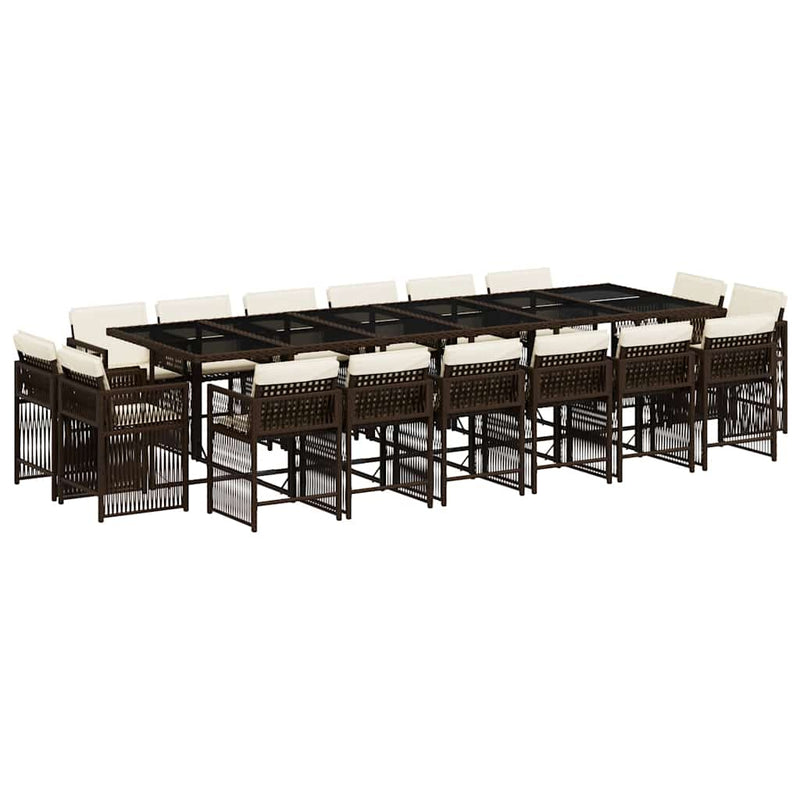 Set mobilier de grădină cu perne, 17 piese, maro, poliratan