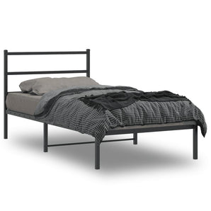 Cadru de pat din metal cu tăblie, negru, 107x203 cm