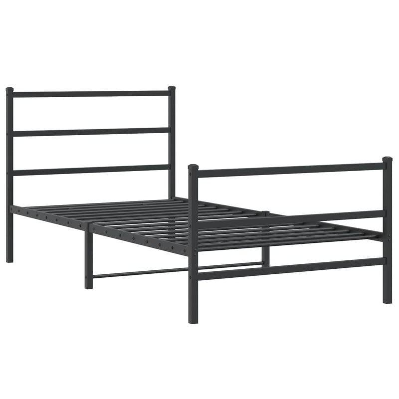 Cadru pat metalic cu tăblii de cap/picioare negru, 100x200 cm