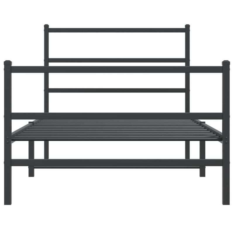 Cadru pat metalic cu tăblii de cap/picioare negru, 100x200 cm