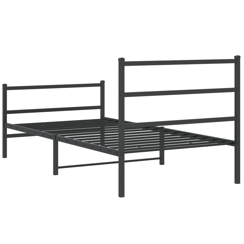 Cadru pat metalic cu tăblii de cap/picioare negru, 100x200 cm