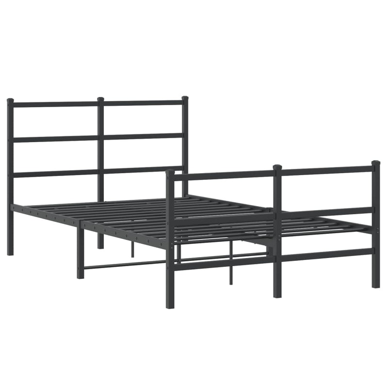 Cadru pat metalic cu tăblie de cap/picioare negru, 120x190 cm