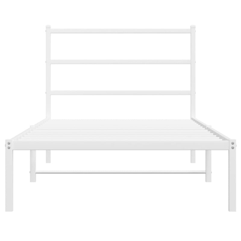 Cadru de pat din metal cu tăblie, alb, 100x200 cm