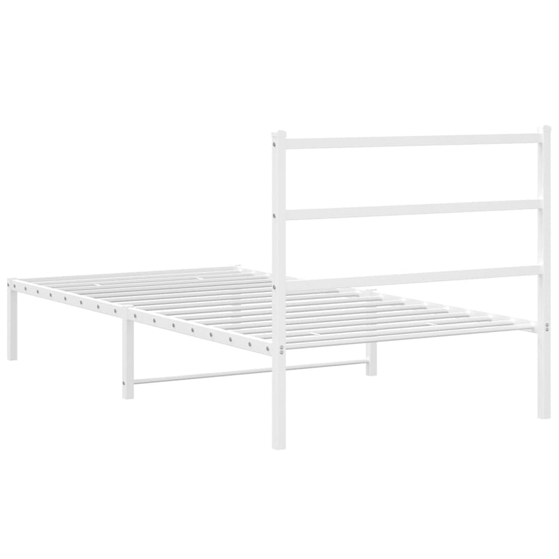 Cadru de pat din metal cu tăblie, alb, 100x200 cm