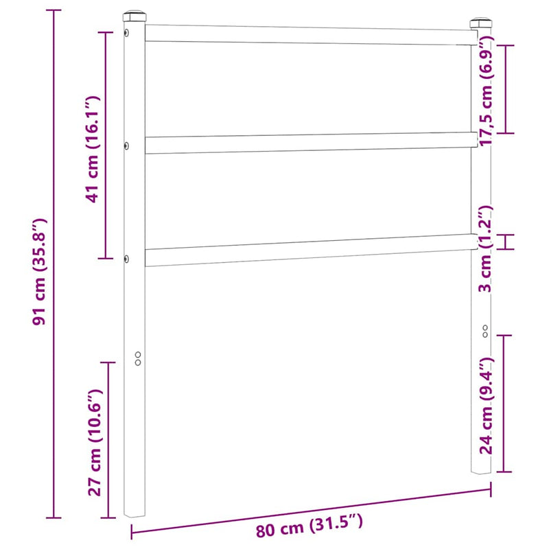 Tăblie de pat de schimb metalică, alb, 75 cm