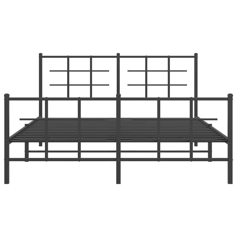 Cadru pat metalic cu tăblie de cap/picioare, negru, 150x200 cm