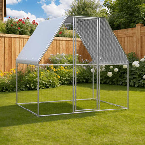 Coteț pentru pui, argintiu și gri, 2x2x2 m, oțel galvanizat