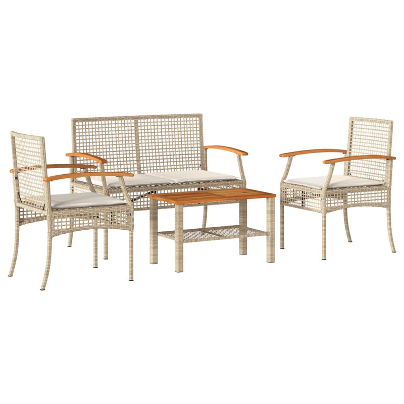 Set mobilier de grădină cu perne, 4 piese, bej, poliratan