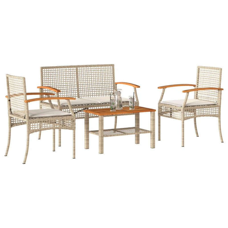 Set mobilier de grădină cu perne, 4 piese, bej, poliratan