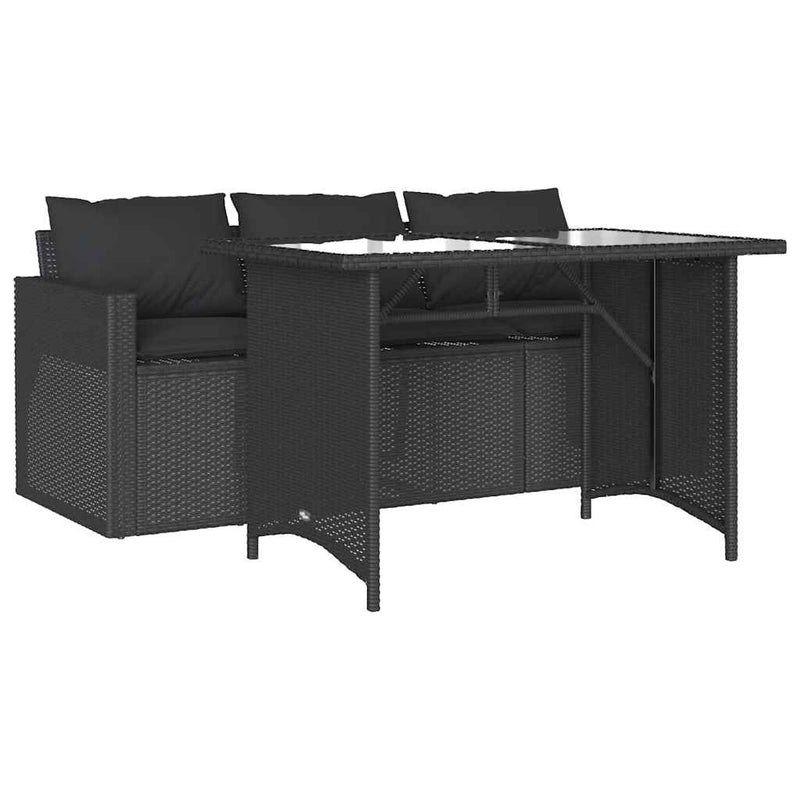 Set mobilier de grădină cu perne, 2 piese, negru, poliratan