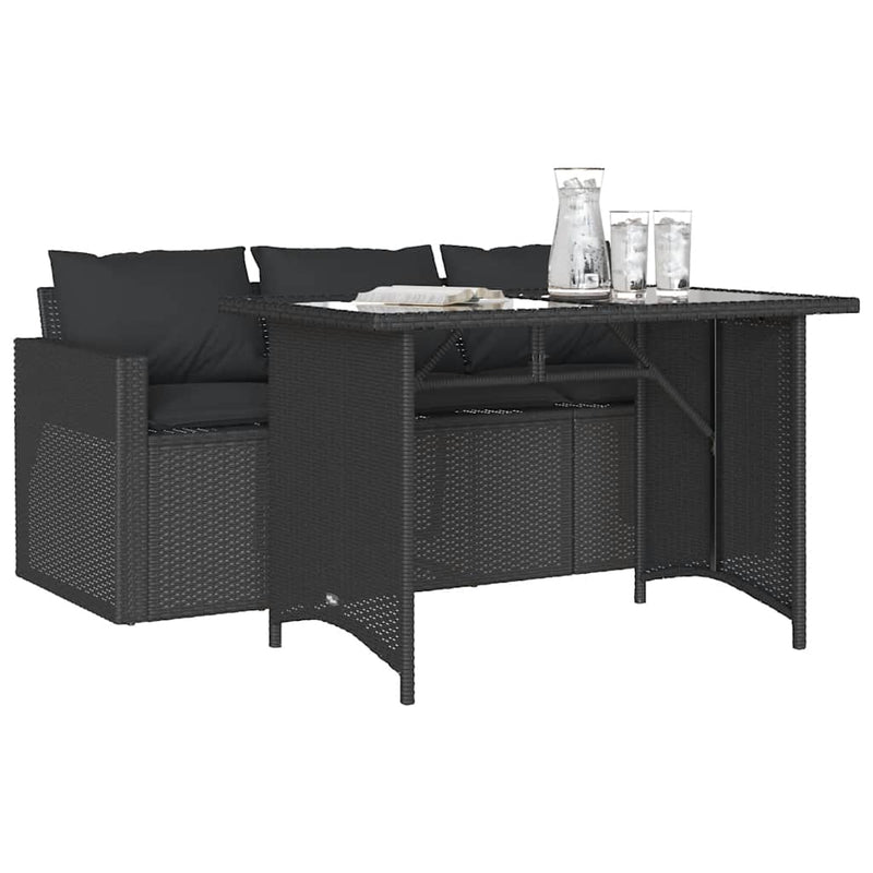 Set mobilier de grădină cu perne, 2 piese, negru, poliratan
