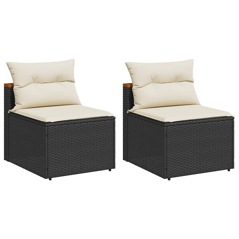 Canapea de grădină fără cotiere cu perne 2 buc. negru poliratan