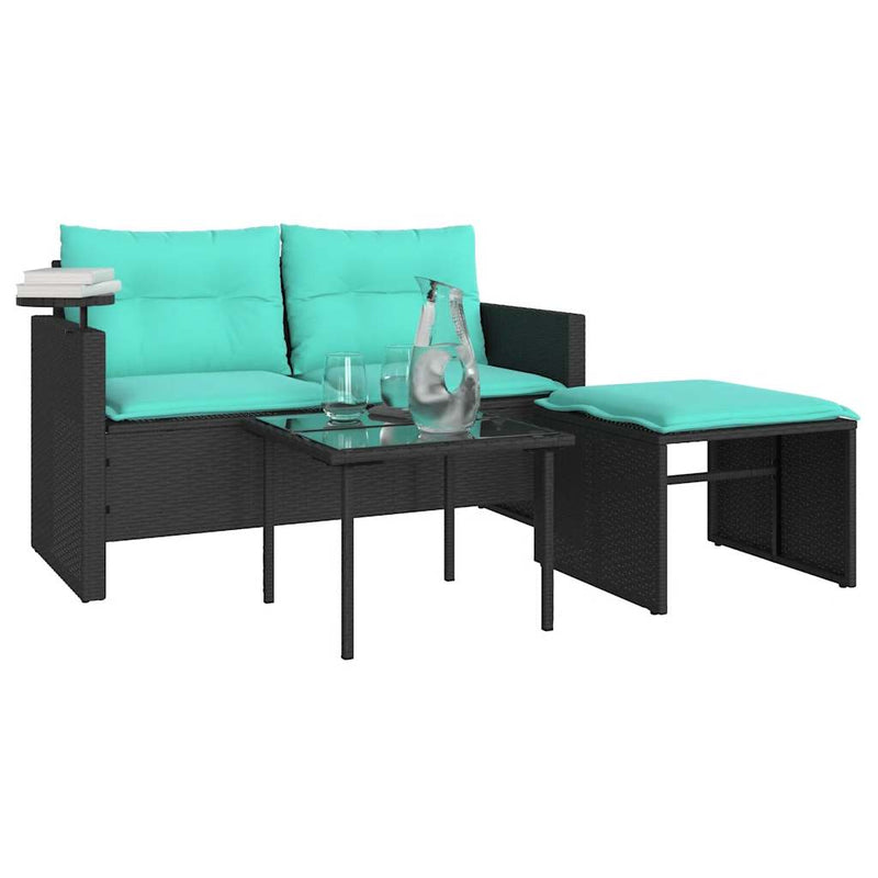 Set canapele de grădină 3 piese cu perne, poliratan negru